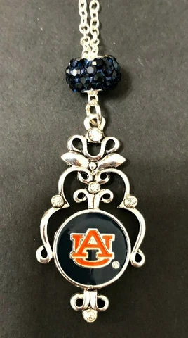 Sandol Brands Auburn Tigers Filigree Necklace With A Colored Rhinestone Top Bead Cover