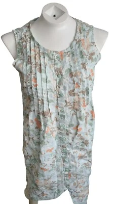 L.L Bean Blue Floral Print Pleated Sleeveless Button Front Dress Size 8 - Image 1 of 4