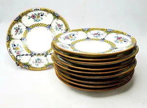 Minton Untertassen Set/10 B993 Solway 20er Jahre gelb floral erhaben Made England - Bild 1 von 9