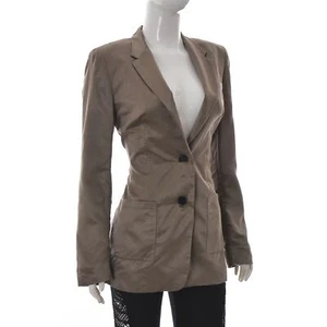 Escada Sport Womens Patch Pocket 2 Button Medium Length Blazer Silk Tan Size 36 - Picture 1 of 9