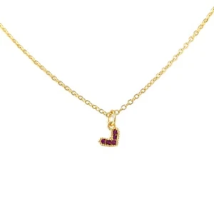 Mini Ruby Quartz Heart Charm Pendant With 18k Gold Minimalist Chain Necklace - Picture 1 of 5