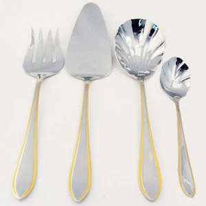 SPLENDIDE CARRERA GOLD 4 Piece Serving Set NEW NEVER USED made Korea Stainless - Picture 1 of 2