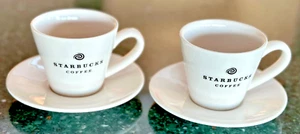 Two Authentic 2005 White STARBUCKS 2oz Expresso Cups With Saucers Signature Line - Picture 1 of 14