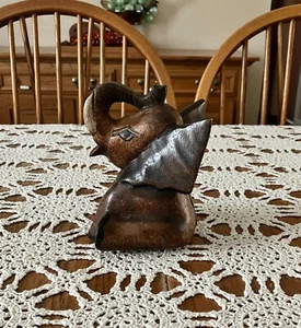 Vintage Hand Carved Wood Elephant Trunk Up - Picture 1 of 6