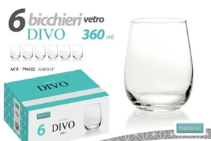 SET 6 BICCHIERI ACQUA VETRO DIVO 360CC CALICE BRINDARE BRINDISI BAR LIQUORE - Foto 1 di 1