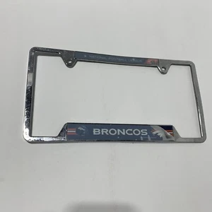 Denver Broncos Auto License Plate Frame Silver Blue Metal NFL Football Car Truck - Picture 1 of 12