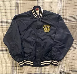Vintage MVP Lined Nylon Bomber Jacket National Honor Society Blue XL Made In USA - Picture 1 of 8