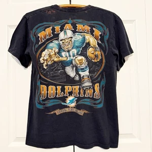 Vintage Miami Dolphins T-Shirt Medium Graphic Logo Tee Black Distressed Y2K NFL - Bild 1 von 7