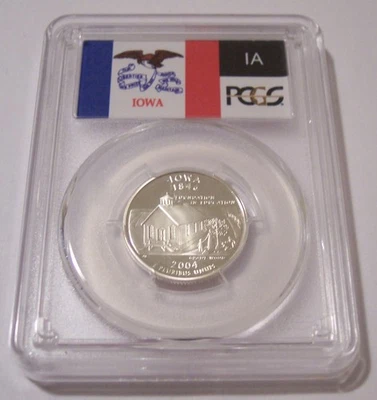 PCGS 2004 S Silver Iowa State Quarter Proof Unc PR69 DCAM Flag Label (B) - Image 1 of 2