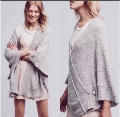 Poncho Suéter Tejido y Anudado Gris Mezcla Lana Alpaca Envolvente Talla Mediana Top Foto 1 de 4