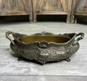 Vintage French Brass Oval Jardinière Planter Pot Handles w/ Insert -Estate Find! - Picture 1 of 20
