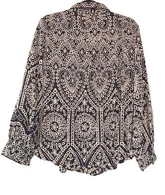 Chicos Blue and White Cotton Eyelet Button up Shirt Long Billow Sleeves Size 16 - Image 1 of 4