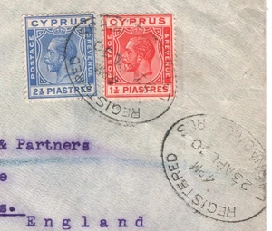 CYPRUS KGV Cover *Larnaca* Registered 1930 Leeds {samwells-covers}XH120 - Picture 1 of 14