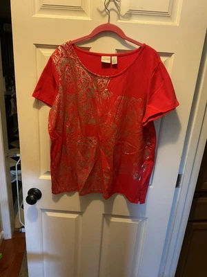 Chico's Zenergy Red And Gold Top Size 3 - Image 1 of 4