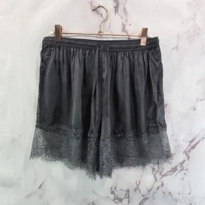 Anthropologie Shorts Womens Small Pajama Gray Satin Lace PJ High Rise Lingerie - Picture 1 of 11