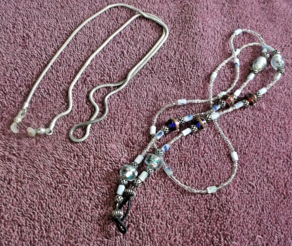 2 Vintage Eyeglass Holders~  Beaded, Silvertone Chain - Image 1 of 1