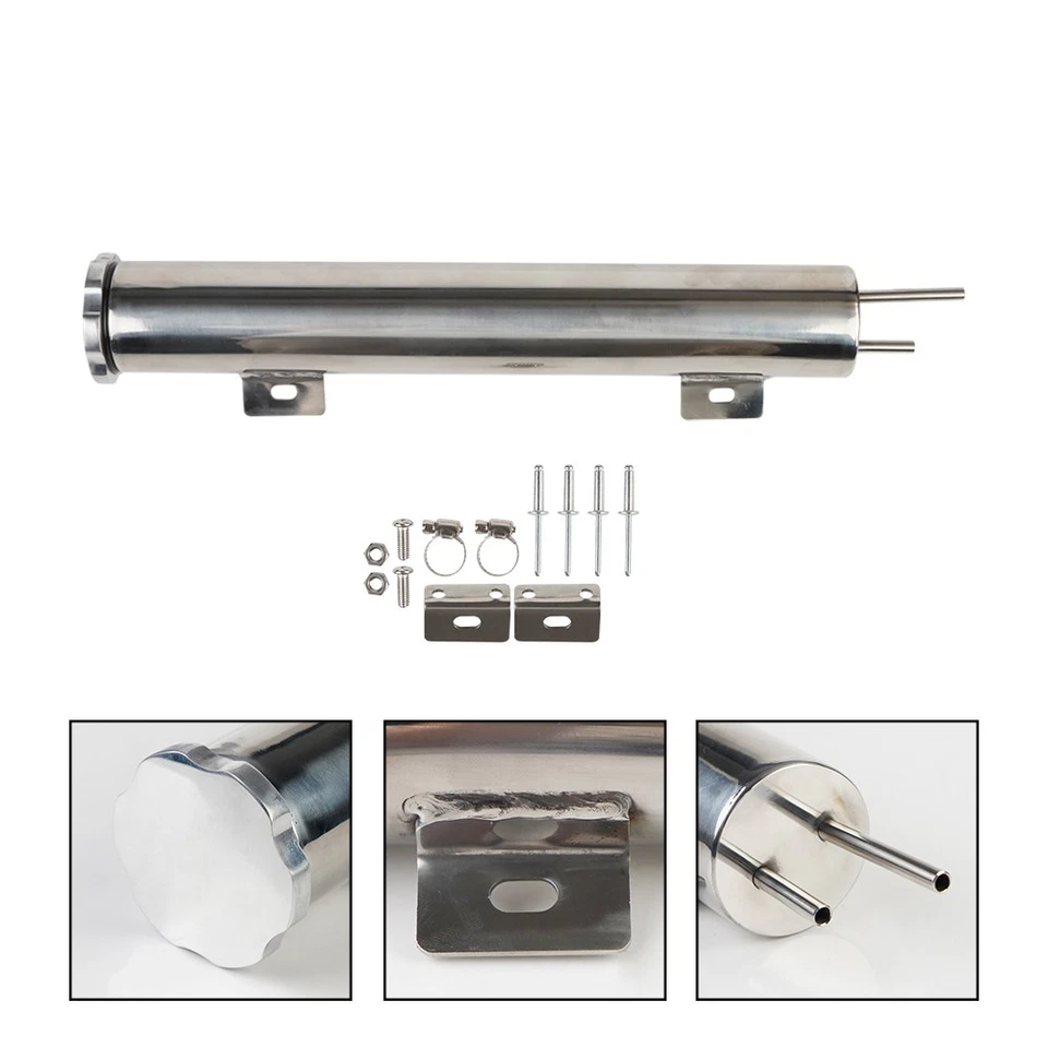 2"x13" Polished Radiator Coolant Overflow Catch Puke Tank 20OZ Stainless Steel - Image 1 of 4