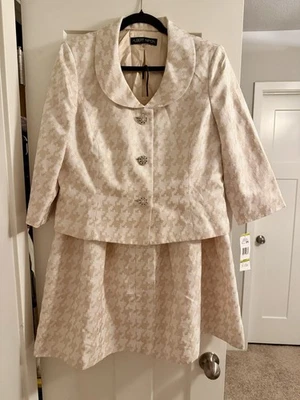 Albert Nipon 2-Piece Skirt Suit Champagne Houndstooth Women’s 14 - Image 1 of 4