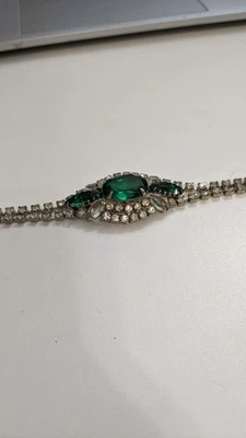 美丽发光翡翠绿色水钻手链带白色水钻 — 第 1/2 张图片