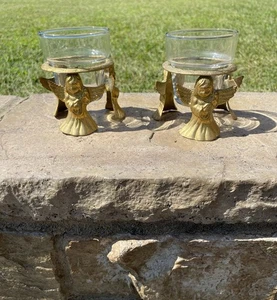 Vintage 2er Set Messing Engel Votivkerzenhalter - Bild 1 von 10