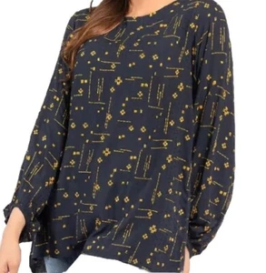 Limelight Blouse Women Embroidered Blue Yellow Stitching Shirt Top Size S - Picture 1 of 16