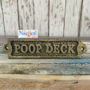 Poop Deck Sign - Antique Brass Finish - Nautical Decor - Cast Iron Wall Plaque - Picture 1 of 7