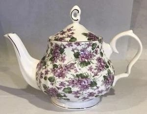 Grace Purple Lavender Violets Chintz Tea Pot - Picture 1 of 12