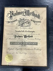 Antique 1936 Palmer Method Business Writing Certificate Framed 17x13 - Picture 1 of 12