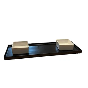 CB2 Black Rectangular Serving Tray With White Ramekins - Picture 1 of 7