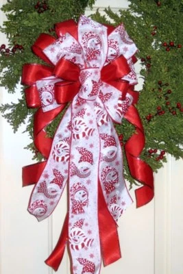 HANDMADE SNOWMAN BOW WIRED RIBBON for Door WREATH GARLAND LANTERN # 29 hg
