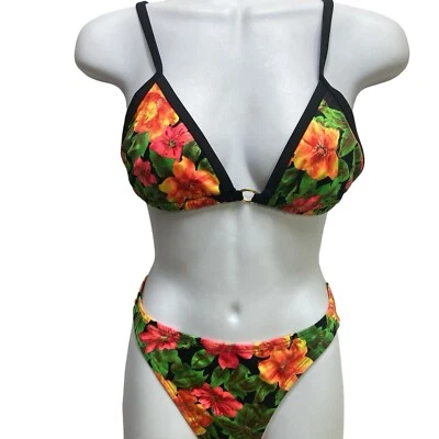 Traje de baño 2 piezas MANX Santa Cruz pequeño floral rojo amarillo verde hecho en EE. UU. Foto 1 de 4