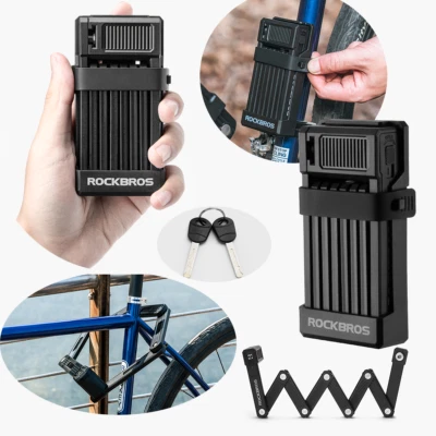 ROCKBROS Motorcycle Bike Lock Folding Anti-theft Portable Key MTB Road Antirust - Image 1 of 4