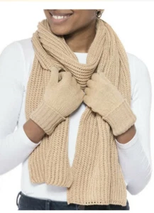 STYLE & CO gerippter superweicher Lurex Metallic Damen Winter Schal - CAMEL / HELLBRAUN - Bild 1 von 3