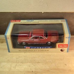 (Very Rare) 1963 Chevrolet Corvair (Sun Star) Red 1:18 Die Cast-In Box Read - Picture 1 of 8