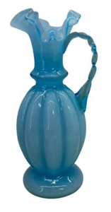 Beautiful Fenton Blue Overlay Melon Pitcher Ewer 9" - Picture 1 of 8