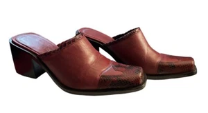 Womens Western Boot Mules 6.5 Red Burgundy Square Toe Cowboy by Connie - Picture 1 of 11