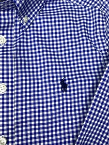 Polo Ralph Lauren Plaid Shirt Blue Boys Size M 10/12 Long Sleeve Logo Button Up - Picture 1 of 10