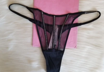VICTORIA'S SECRET XL MUY SEXY BRILLO TRANSPARENTE CORREA MALLA TANGA PANTY NEGRO Foto 1 de 4