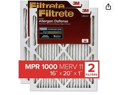 3M Filtrete Micro Allergen Defense MPR 1000 Merv 11 Air Filters 16x20x1  2-PACK - Image 1 of 4