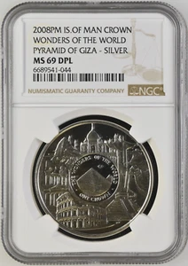 2008PM ISLE OF MAN SILVER ONE CROWN PYRAMID OF GIZA - NGC MS 69 DPL/ POP TOP - Picture 1 of 6