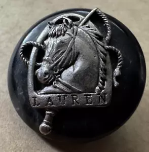 Ralph Lauren Button Black Silver Metal Embossed Horse Equestrian Shank Stye .75 - Picture 1 of 12