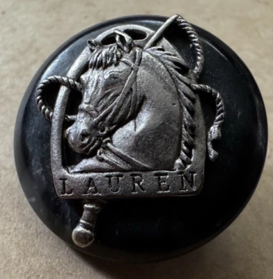 Ralph Lauren Button Black Silver Metal Embossed Horse Equestrian Shank Stye  .75 - Image 1 of 4