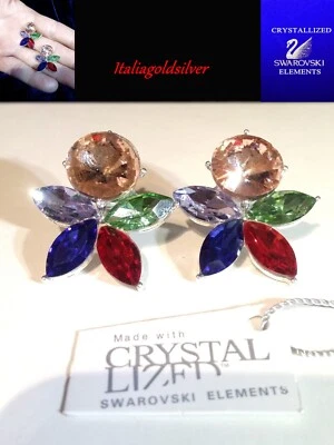 Orecchini Donna Argento Cristalli SWAROVSKI ELEMENTS ORIGINALI Fiore Gioielli   - Immagine 1 di 4