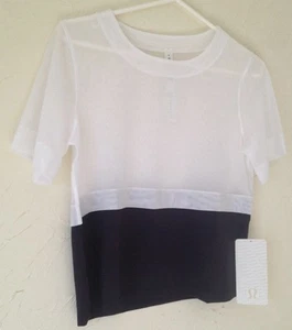 CAMISETA DE MALLA LULULEMON MEESH NEGRA/BLANCA ¡NUEVA CON ETIQUETAS! Talla 8 - Imagen 1 de 4