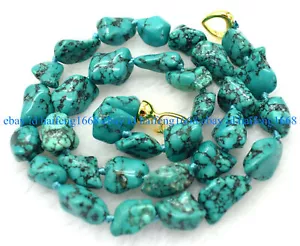 Natürliche Türkis 10x14MM Echter Edelstein Nugget Perlen Halskette 18-36" - Bild 1 von 12
