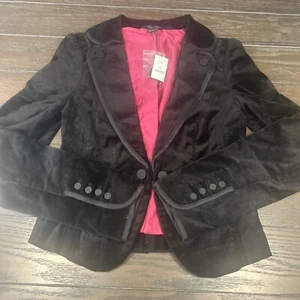 White House Black Market Velvet Blazer Size 00 Satin Fitted Cropped Jkt Gothic - Picture 1 of 19