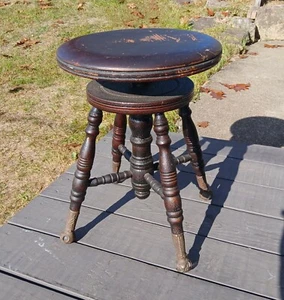 Antique Chas Parker Meriden CT Mahogany Organ or Piano Stool Iron w Glass Feet - Picture 1 of 21