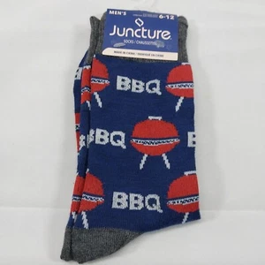 Juncture Socks Men's Crew 6-12 BBQ Grill Print Novelty Blue Gray Red - Picture 1 of 5