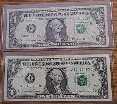 Older Notes - 1985 & 1988 Series  $1 Dollar  Bills  -  Good Condition  - Image 1 of 2