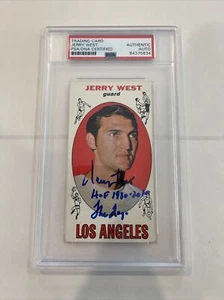 Jerry West Signed 1969 Topps #90 LA Lakers HOF 1980 Logo Insc PSA/DNA Auto - Picture 1 of 4